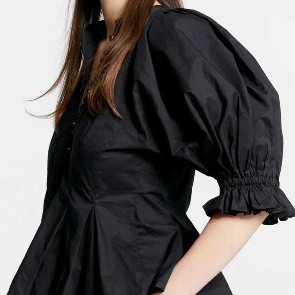 Karen Walker Melody Organic Cotton Top. Size US6/UK10. Black. - Picture 2 of 6